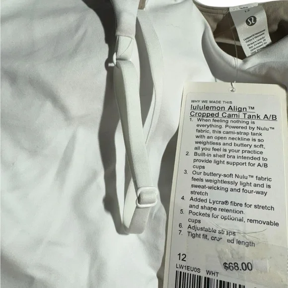 Lululemon align cropped Cami tank  A/B size 12 white NWT - Picture 7 of 12